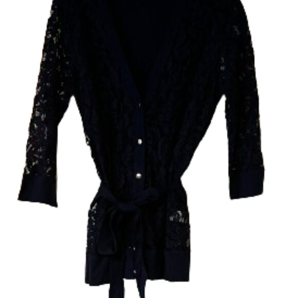 New York & Co Navy Lace Cardigan with Tie Waist - Medium - Picture 3 of 5